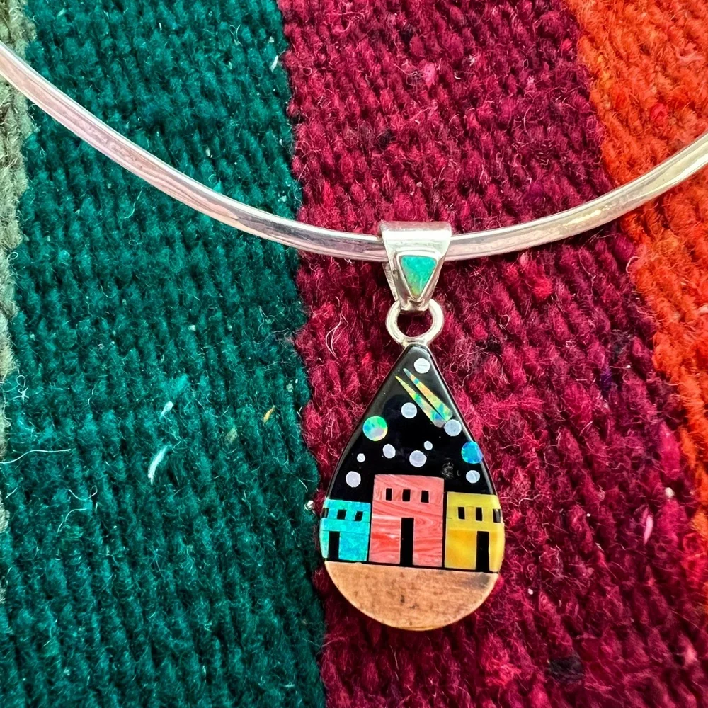 ❤️ Signed Galaxy Pueblo 925 Navajo “RD” Celestial Inlaid Pendant Native American - Picture 2 of 10